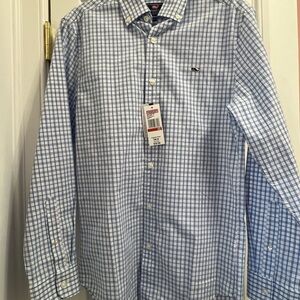Vineyard Vines Light Blue and White Check Button-Down Shirt
